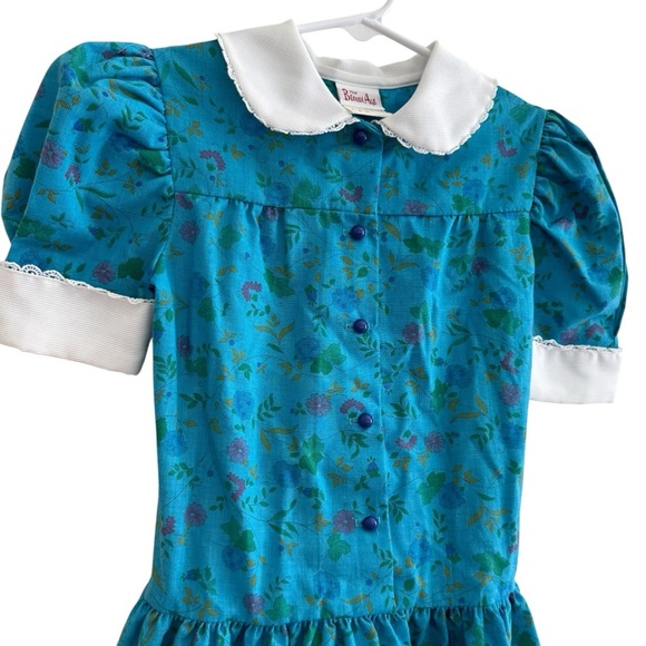 VTG The Beaux Age Blue Floral Dress White Collar Short Sleeve Girls Size 8 - Picture 2 of 7